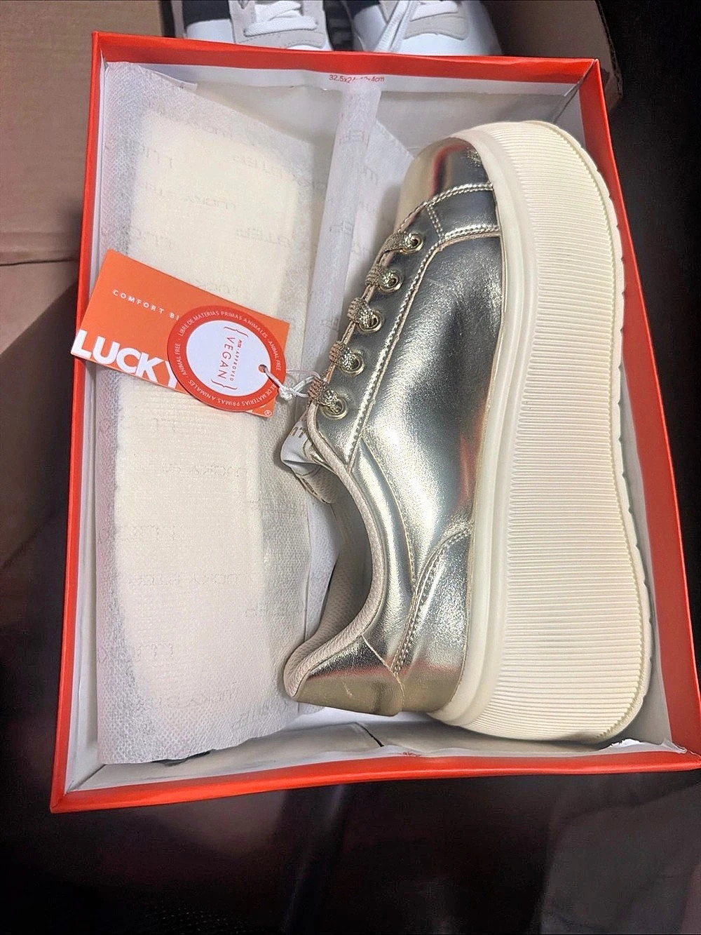 LUCKY STEP Women's Platform Sneakers Fashion Air Cooled Sparkly Gold Size 8.5